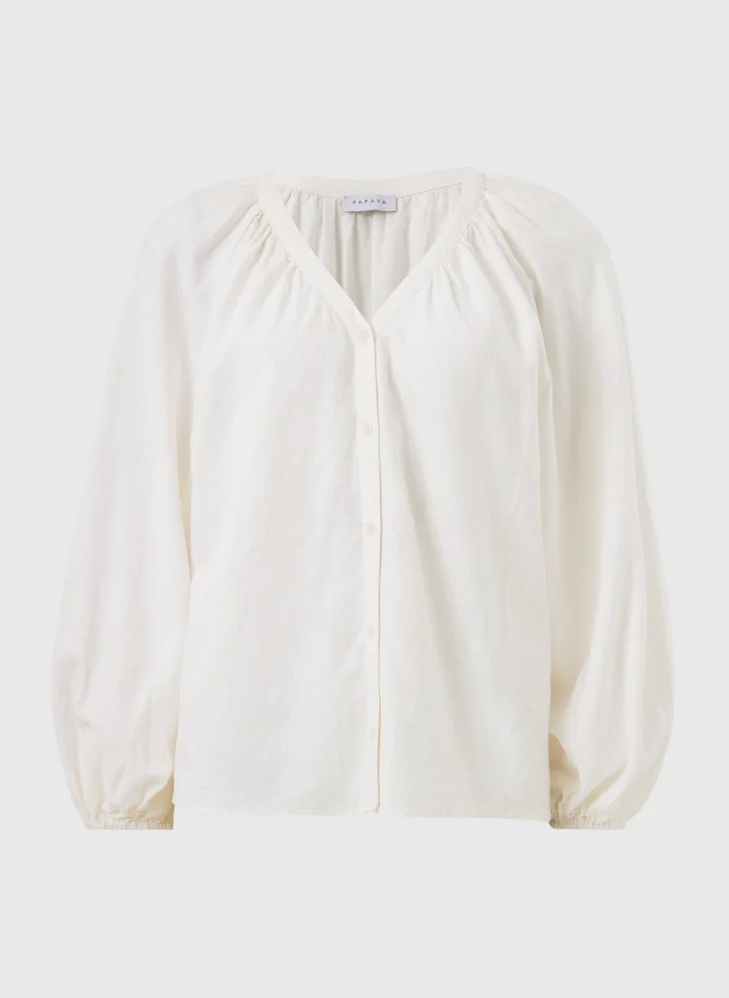 Matalan White Linen Rich Popover Shirt